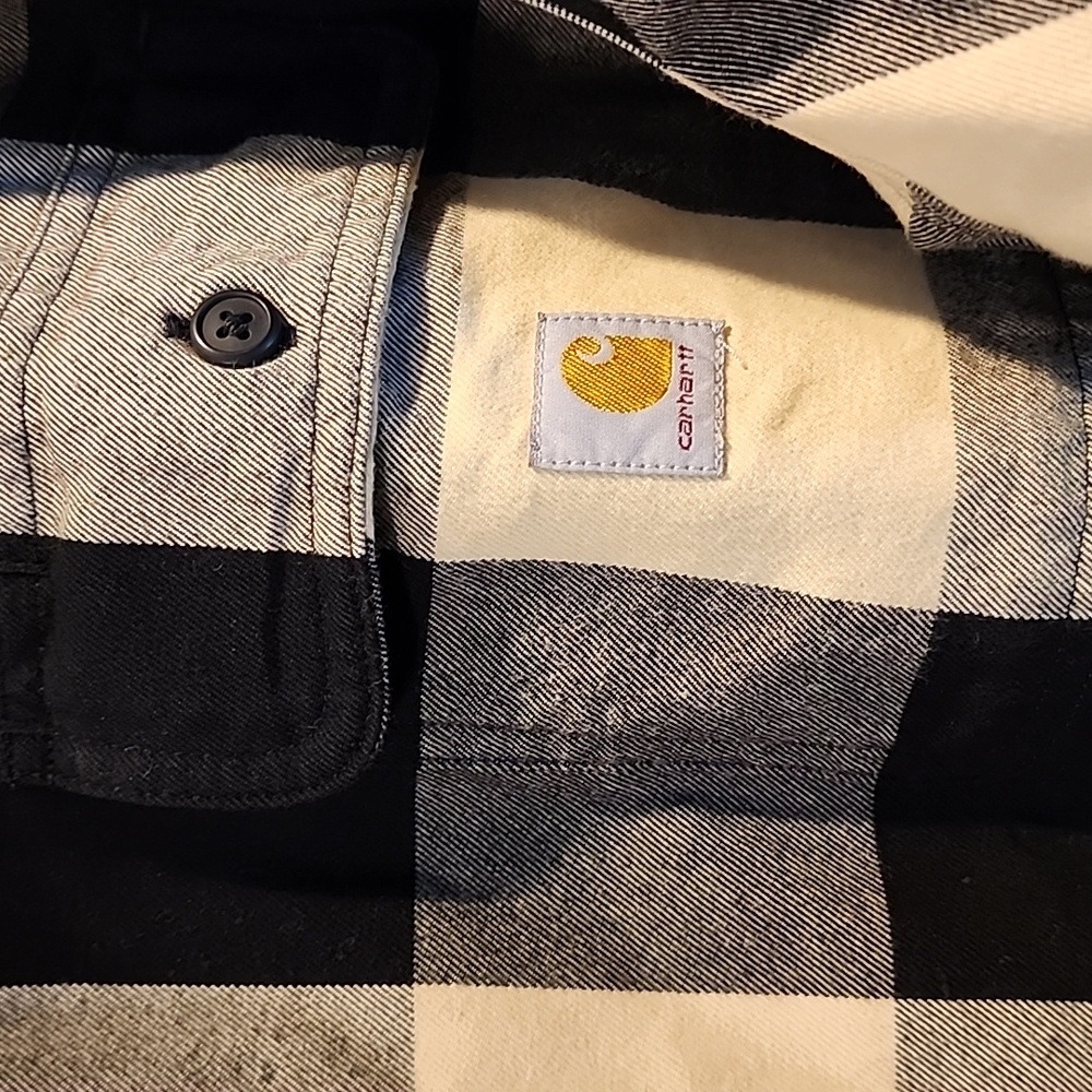 Carhartt Checkered Flannel Shirt in Black and Cream - Picture 4 of 6